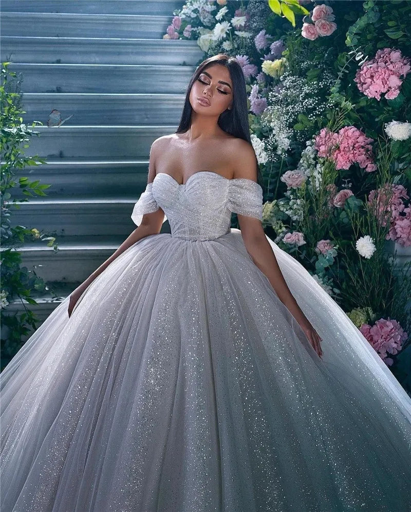 Glitter Off-Shoulder A-Line Wedding Dress