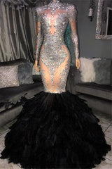 Elegant High Neck Long Sleeve Mermaid Feather Hemline Prom Dress