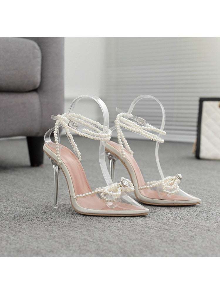 Exquisite Beading Rhinestone PVC Hasp Slim Heels