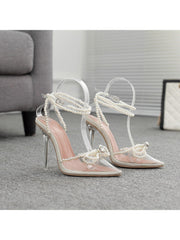 Exquisite Beading Rhinestone PVC Hasp Slim Heels