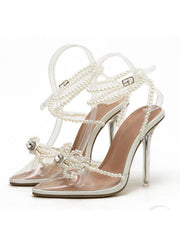 Exquisite Beading Rhinestone PVC Hasp Slim Heels