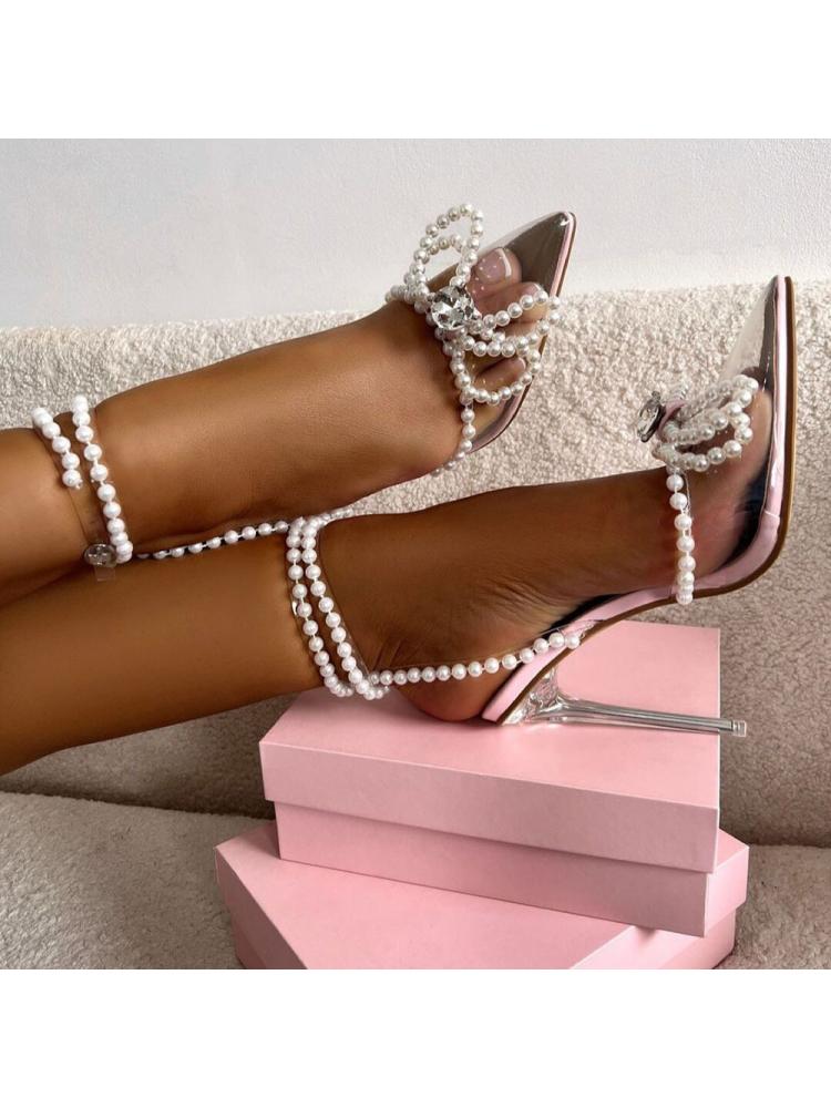 Exquisite Beading Rhinestone PVC Hasp Slim Heels