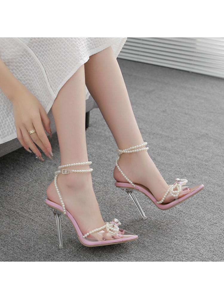 Exquisite Beading Rhinestone PVC Hasp Slim Heels
