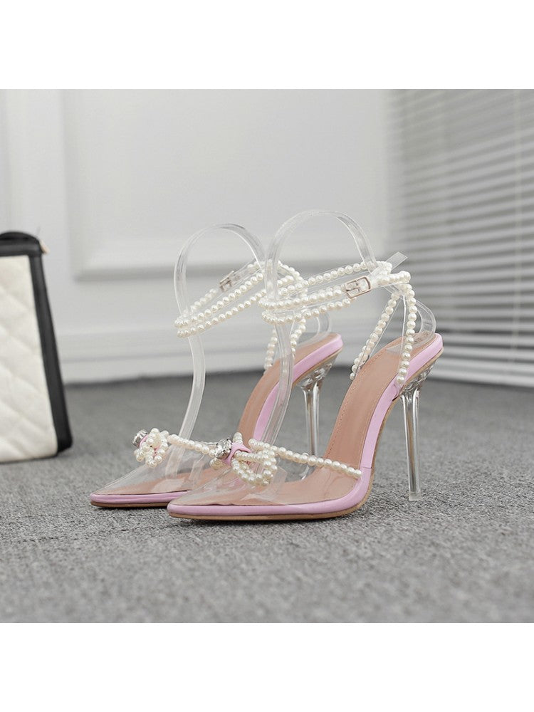 Exquisite Beading Rhinestone PVC Hasp Slim Heels