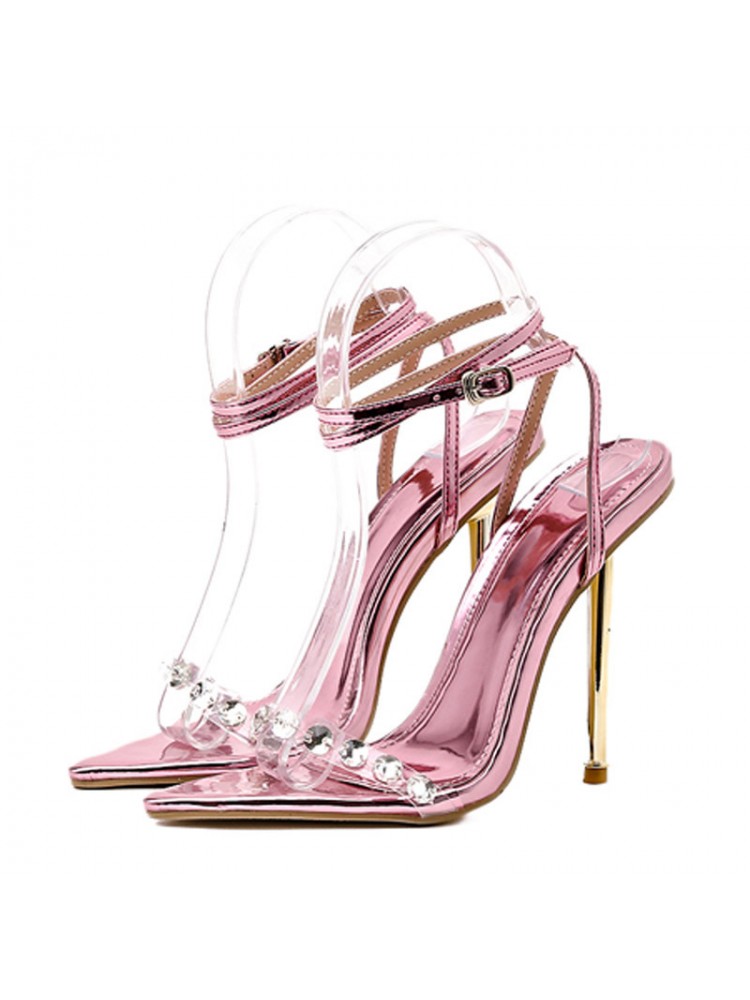 Funky Hotfix Rhinestones Metallic Pointed High Heels