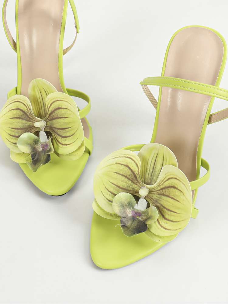 Flower Decor Slim Heel Sandals