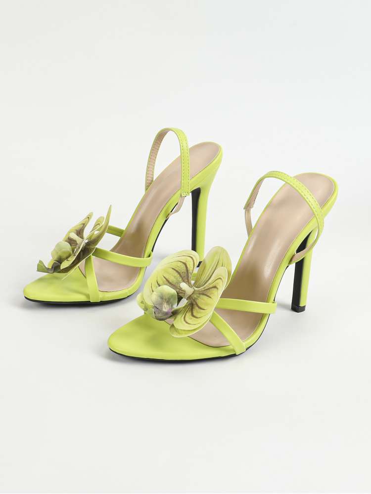 Flower Decor Slim Heel Sandals