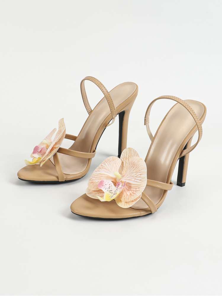 Flower Decor Slim Heel Sandals