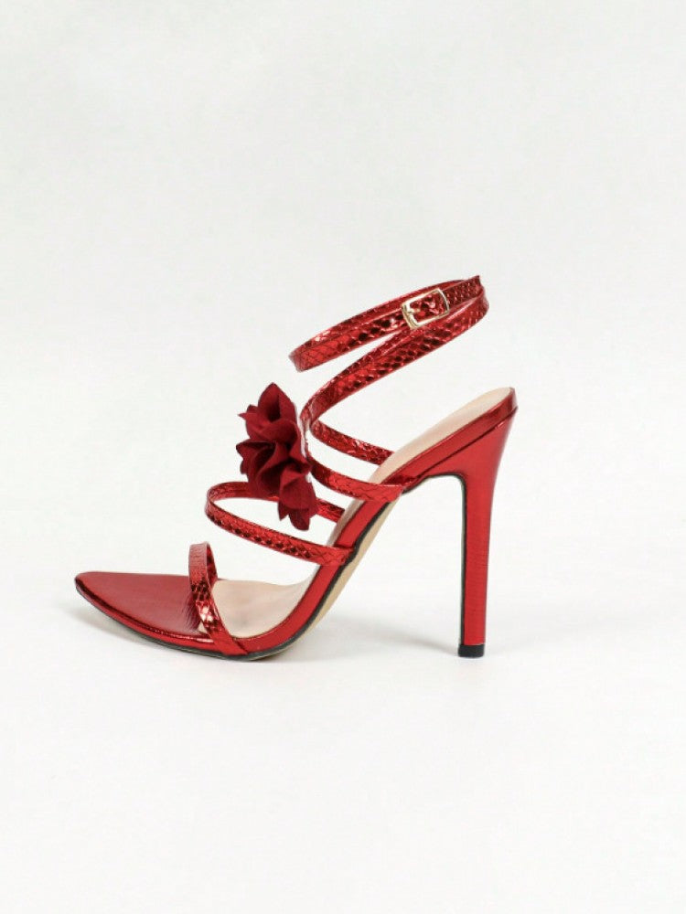 Flower Decor Plain Color Funky Stiletto Sandals