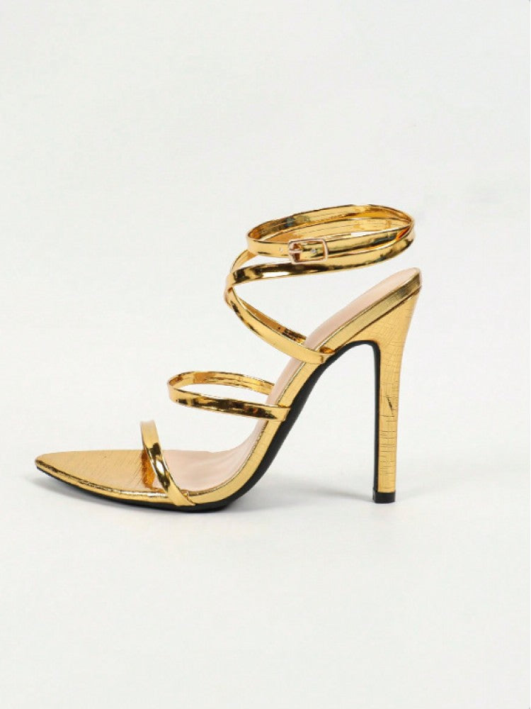Flower Decor Plain Color Funky Stiletto Sandals