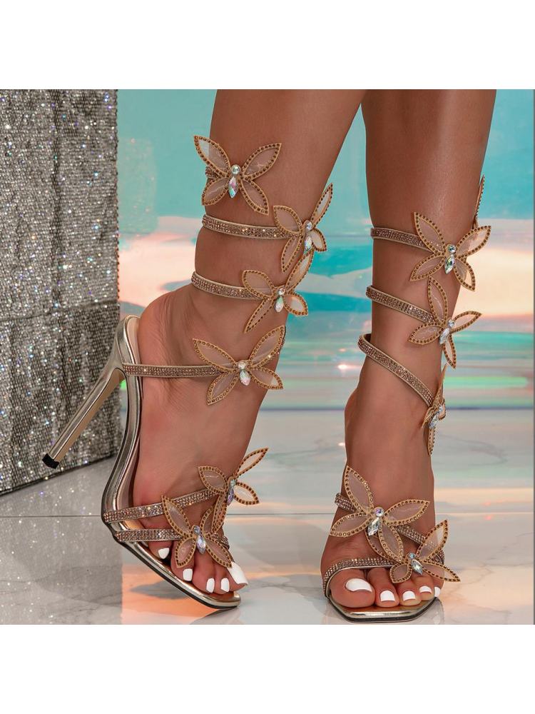 Goddess-like Butterfly Decor Hotfix Rhinestones Sandals