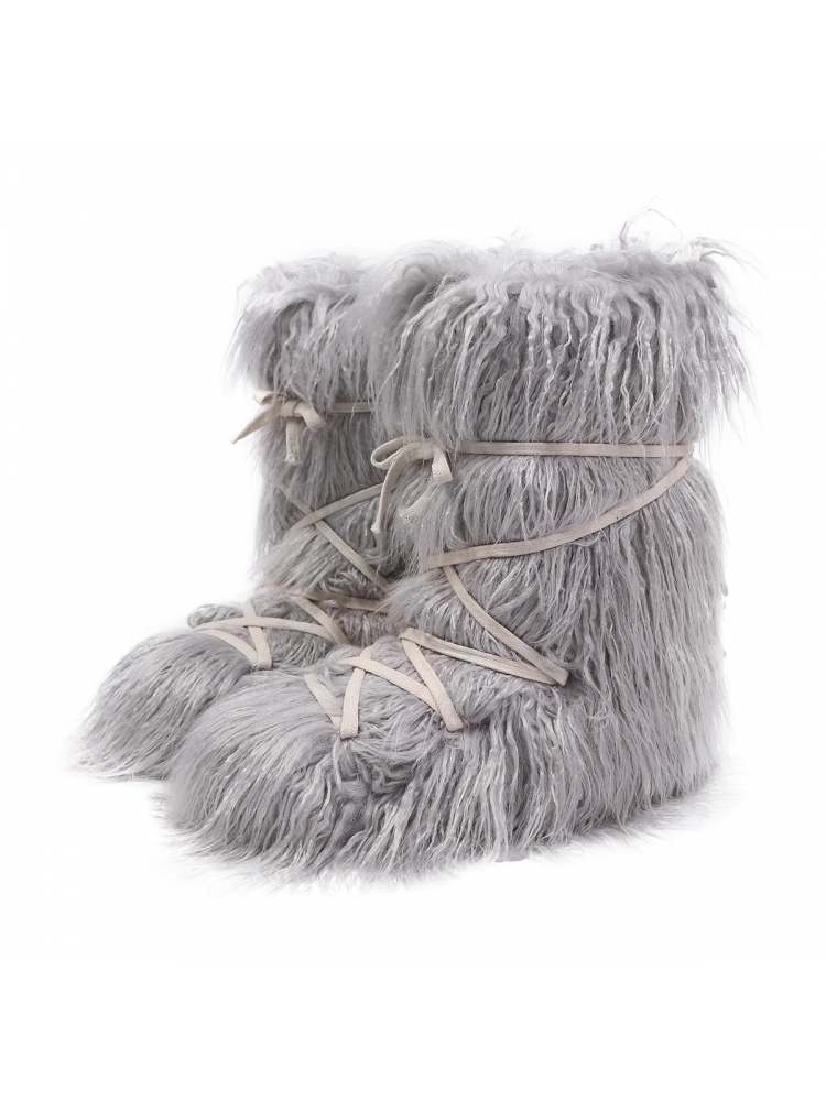 Fake Fur Plush Tie-wrap Flat Heel Snow Boots