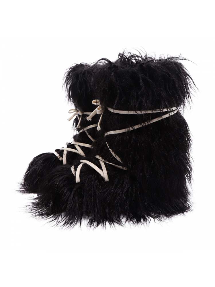 Fake Fur Plush Tie-wrap Flat Heel Snow Boots