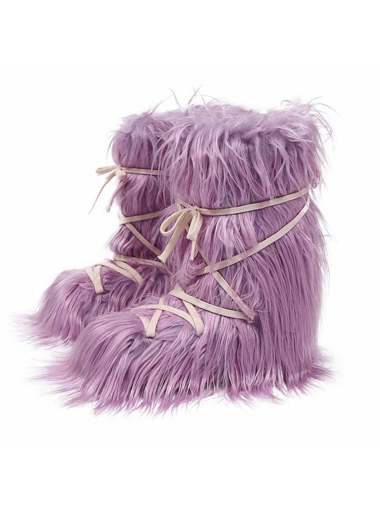 Fake Fur Plush Tie-wrap Flat Heel Snow Boots
