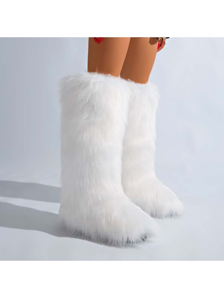 Fake Fur Plain Color Flat Heel Snow Boots