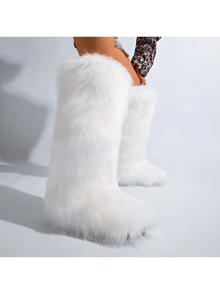 Fake Fur Plain Color Flat Heel Snow Boots