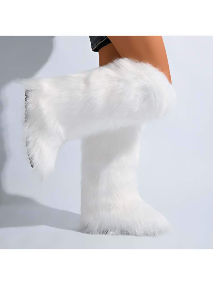 Fake Fur Plain Color Flat Heel Snow Boots