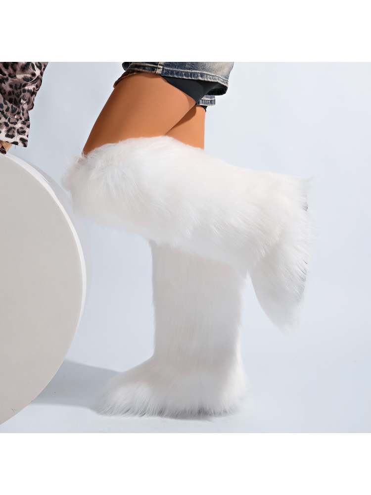 Fake Fur Plain Color Flat Heel Snow Boots