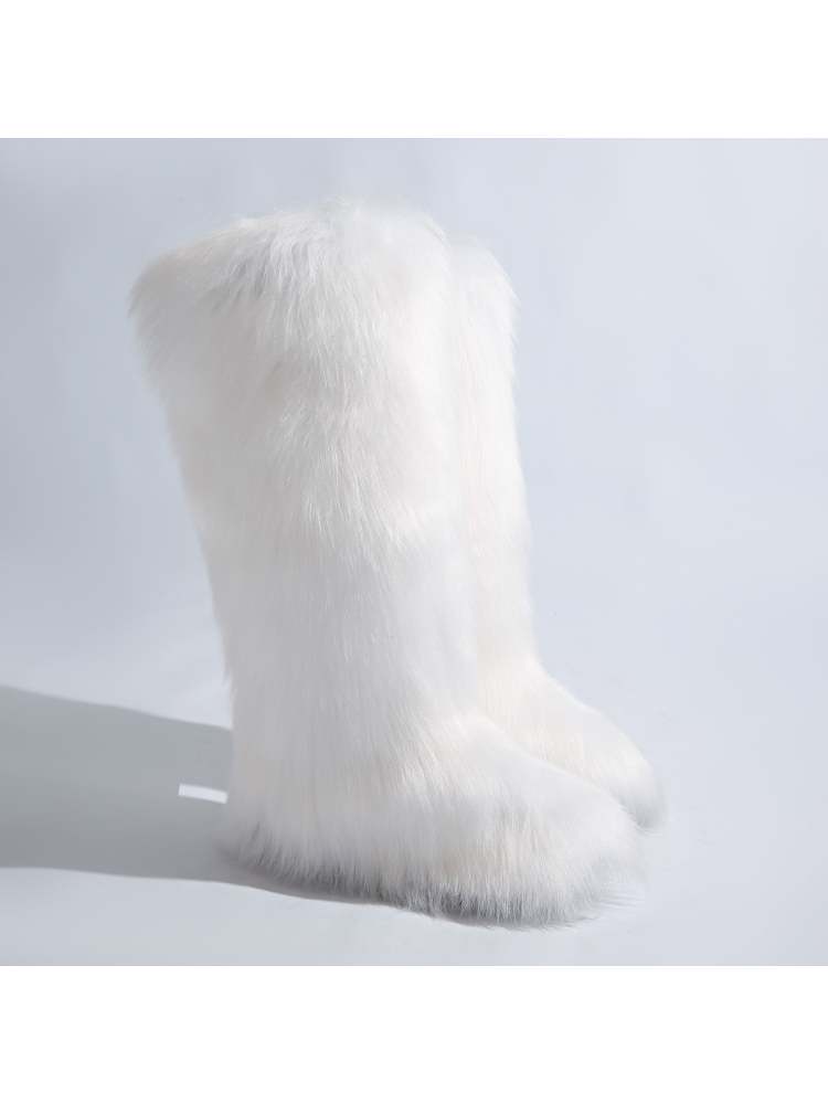 Fake Fur Plain Color Flat Heel Snow Boots
