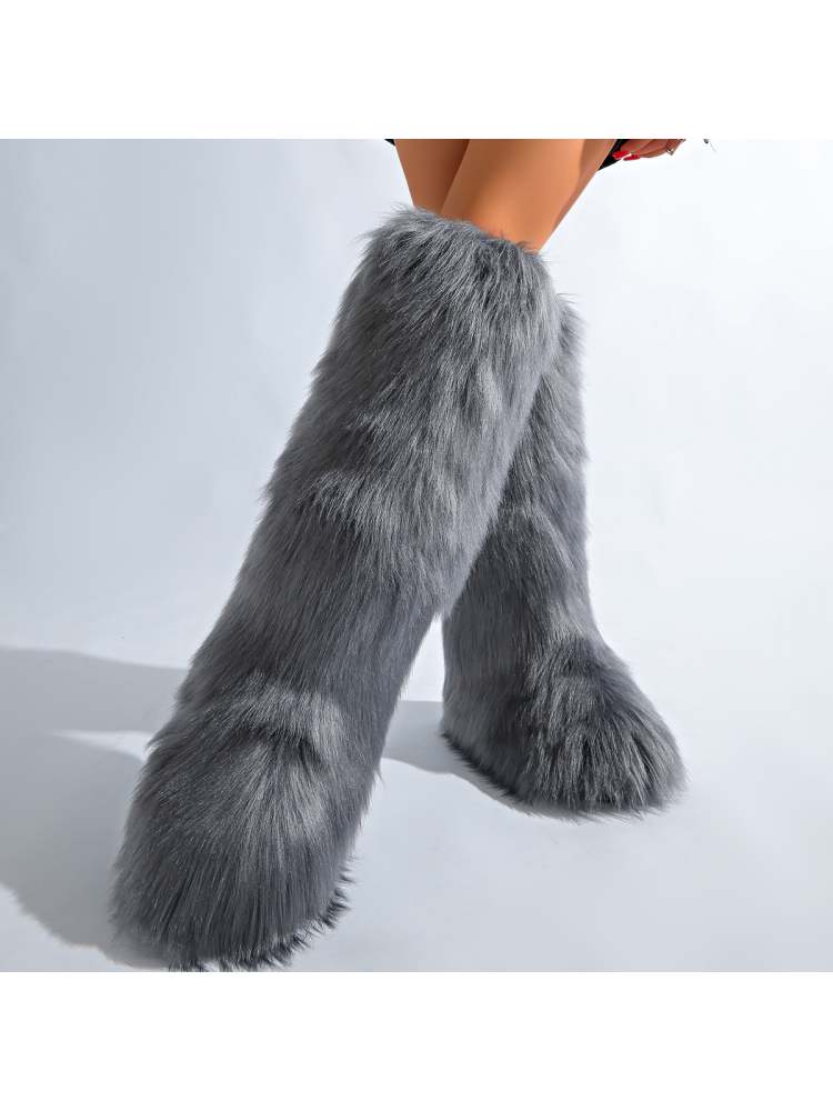 Fake Fur Plain Color Flat Heel Snow Boots