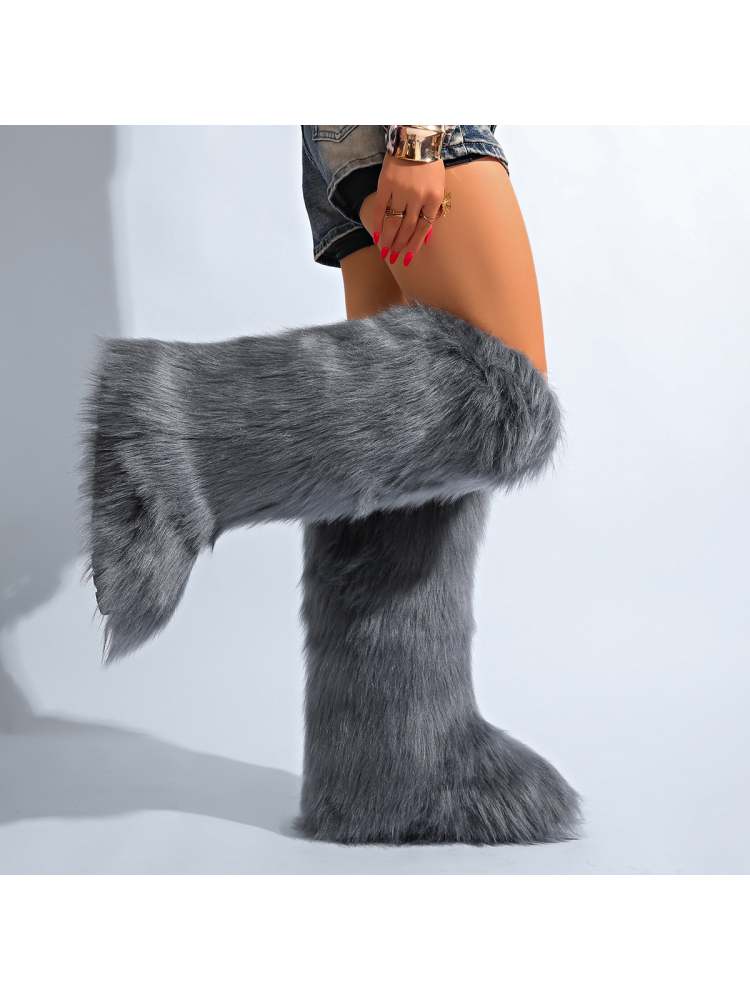 Fake Fur Plain Color Flat Heel Snow Boots