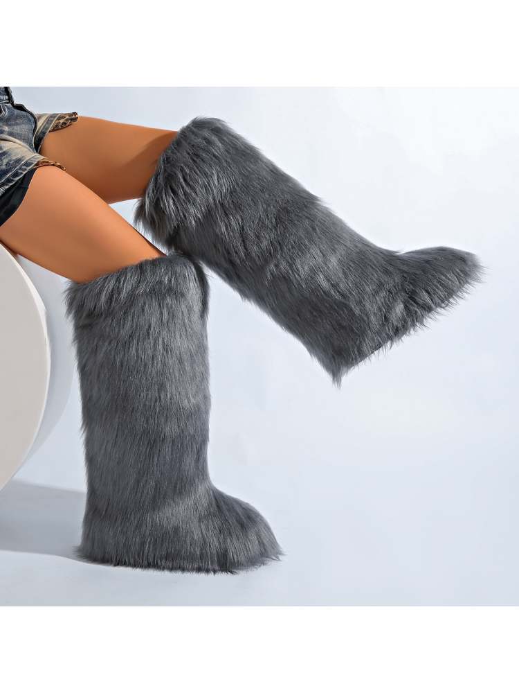 Fake Fur Plain Color Flat Heel Snow Boots