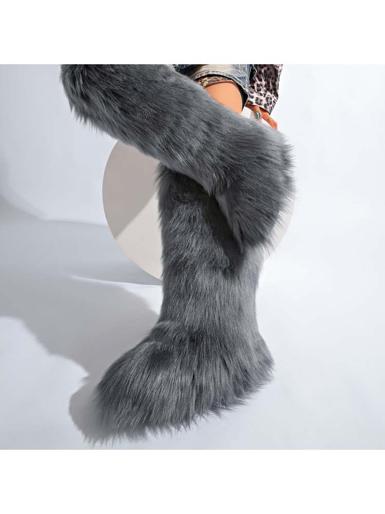 Fake Fur Plain Color Flat Heel Snow Boots