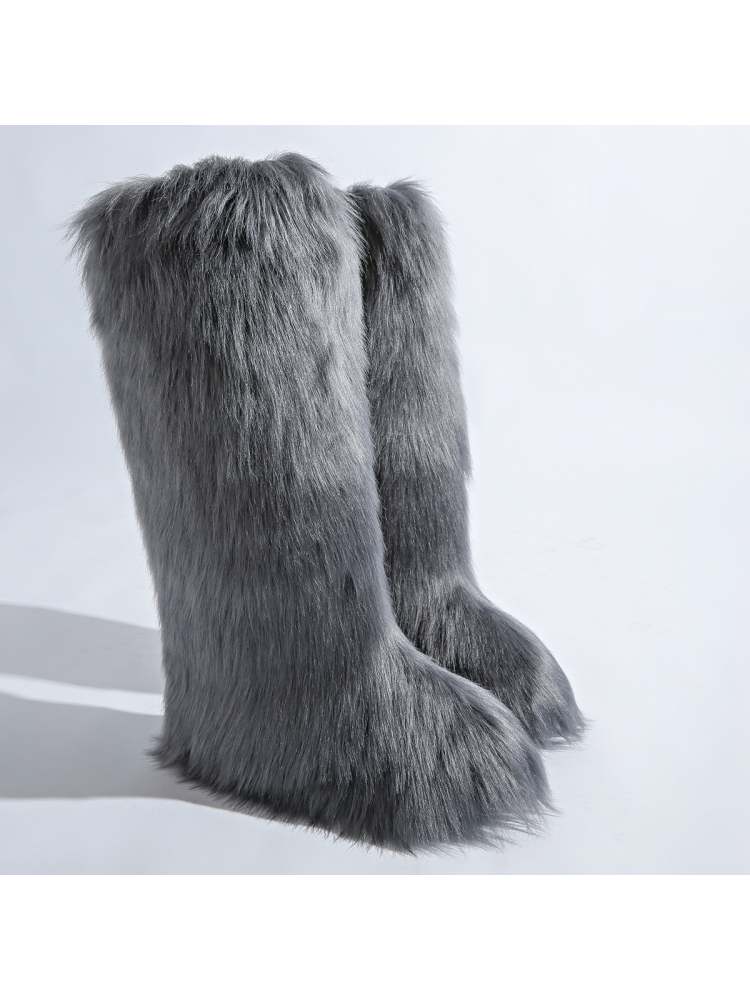 Fake Fur Plain Color Flat Heel Snow Boots