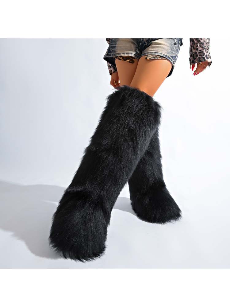 Fake Fur Plain Color Flat Heel Snow Boots