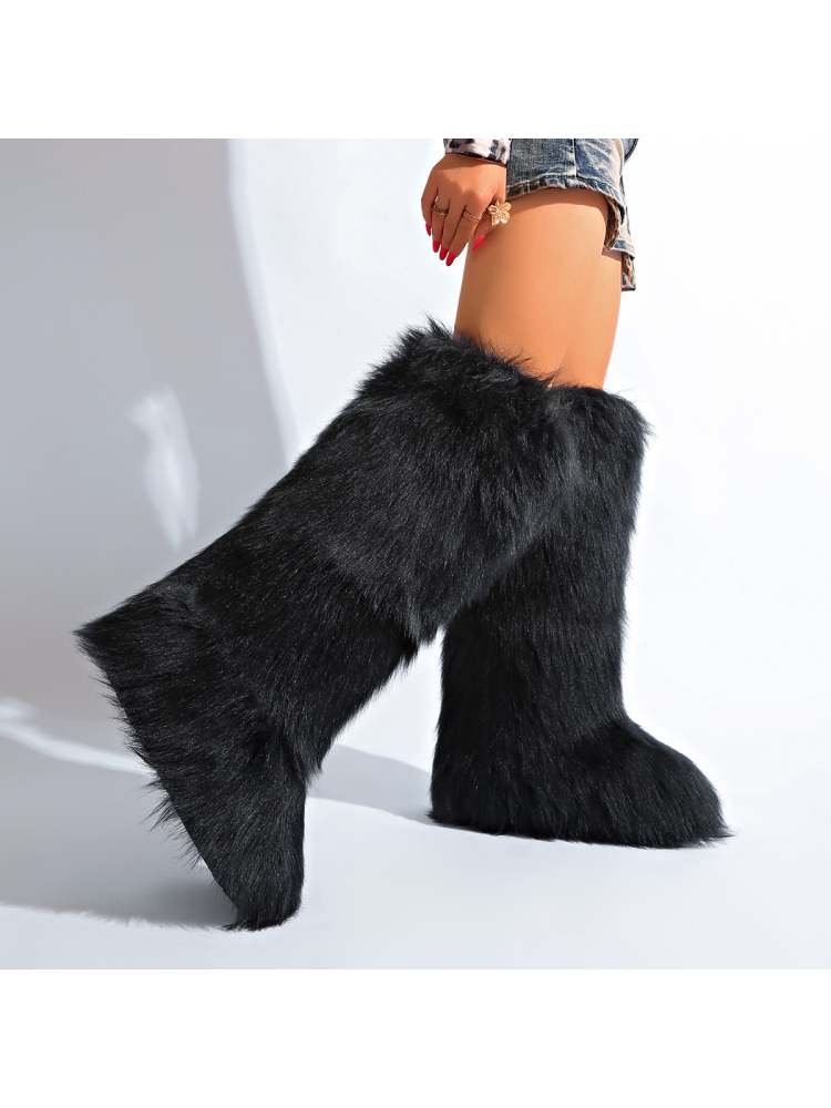 Fake Fur Plain Color Flat Heel Snow Boots