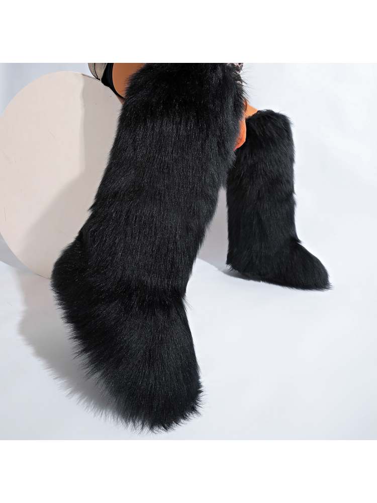 Fake Fur Plain Color Flat Heel Snow Boots