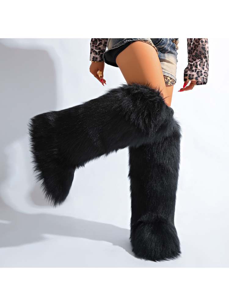 Fake Fur Plain Color Flat Heel Snow Boots