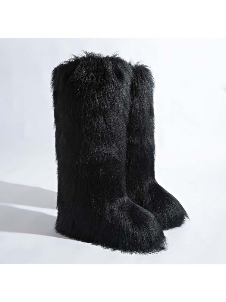 Fake Fur Plain Color Flat Heel Snow Boots