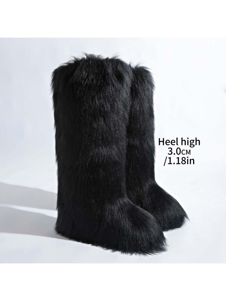 Fake Fur Plain Color Flat Heel Snow Boots