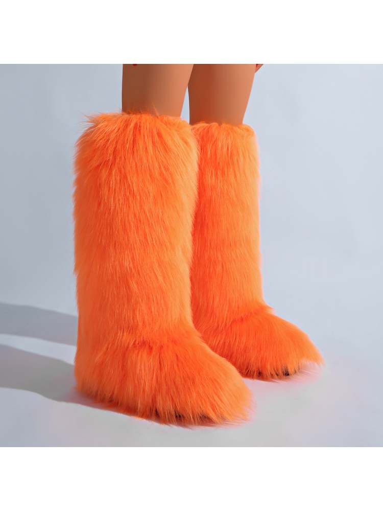 Fake Fur Plain Color Flat Heel Snow Boots