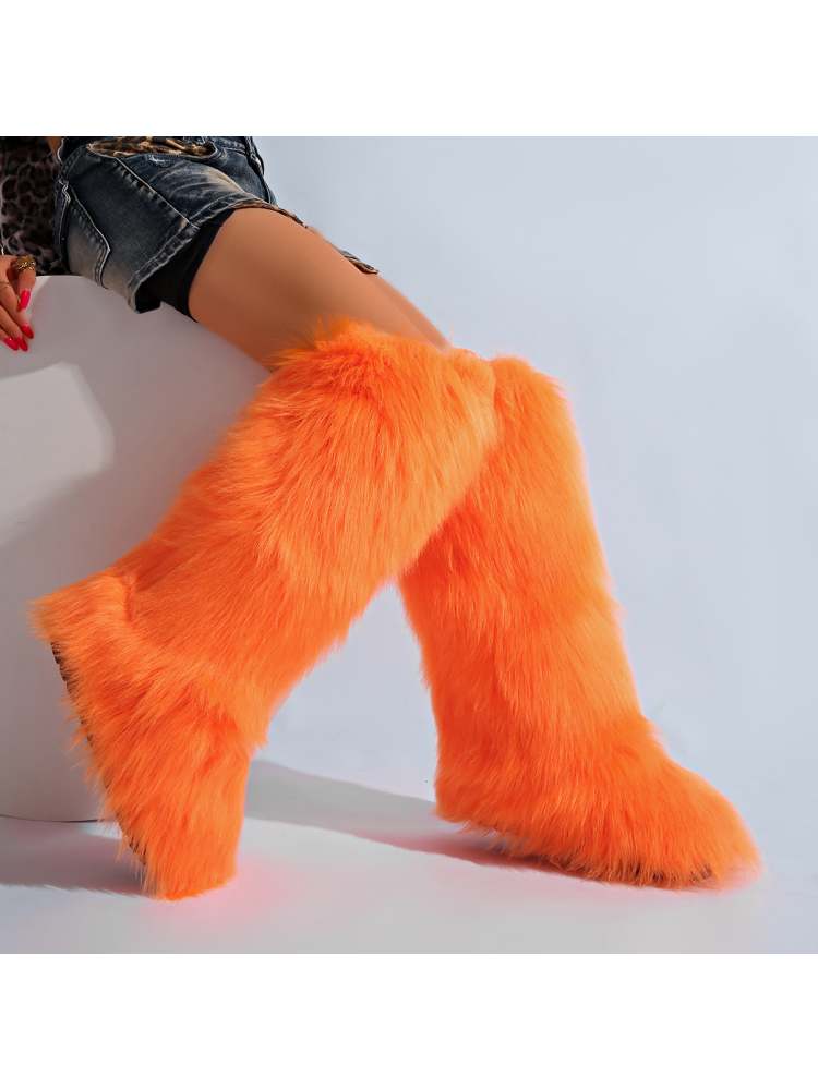 Fake Fur Plain Color Flat Heel Snow Boots