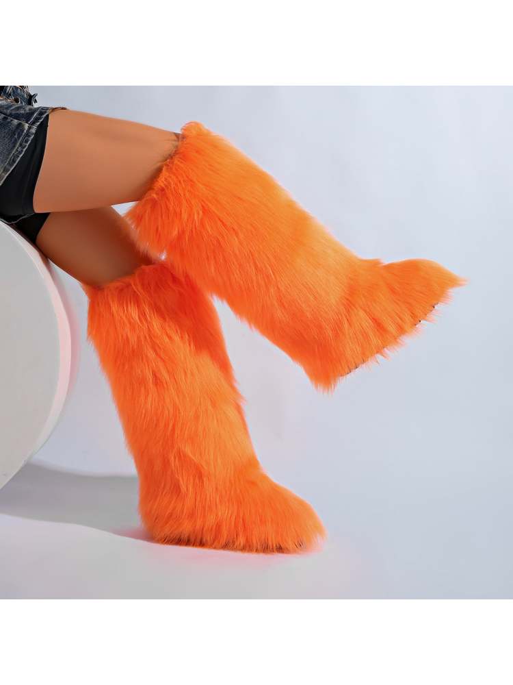 Fake Fur Plain Color Flat Heel Snow Boots