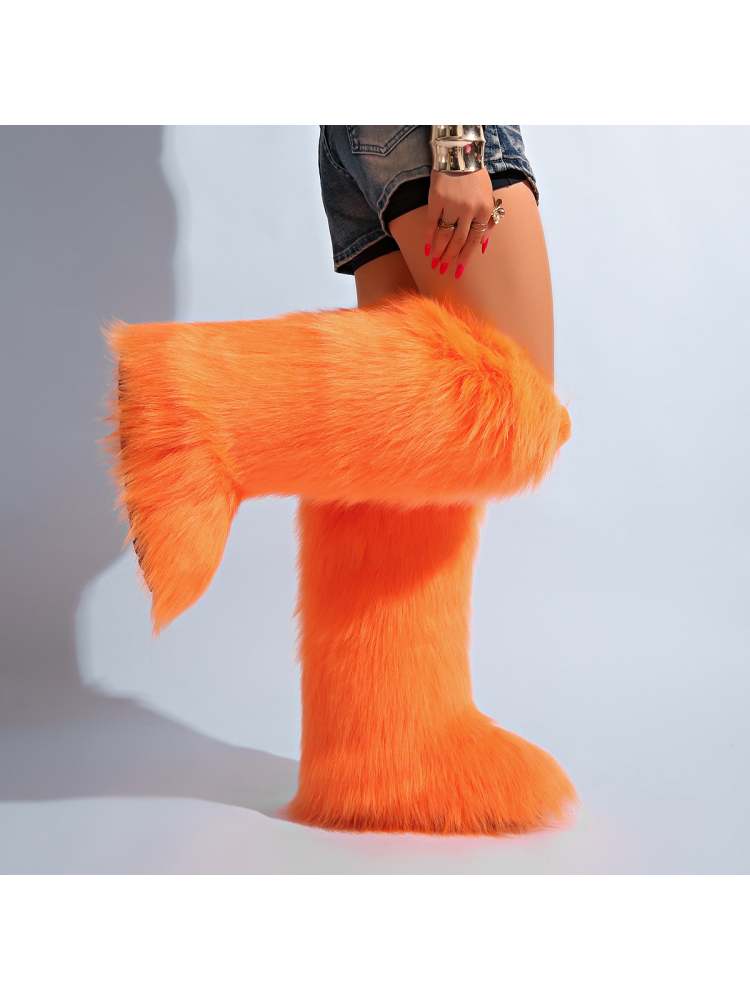 Fake Fur Plain Color Flat Heel Snow Boots