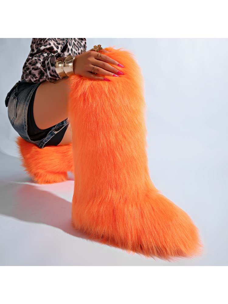 Fake Fur Plain Color Flat Heel Snow Boots