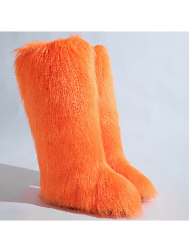 Fake Fur Plain Color Flat Heel Snow Boots
