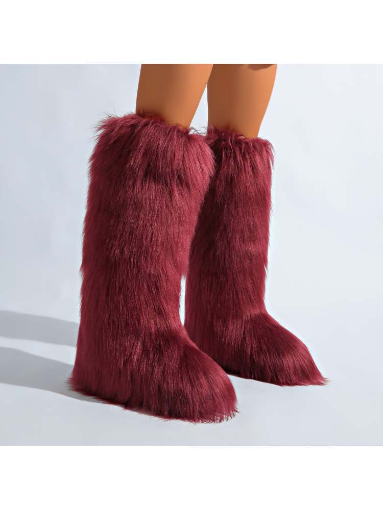 Fake Fur Plain Color Flat Heel Snow Boots