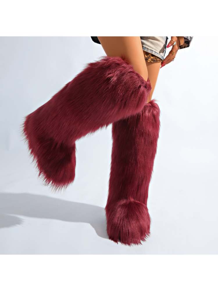 Fake Fur Plain Color Flat Heel Snow Boots