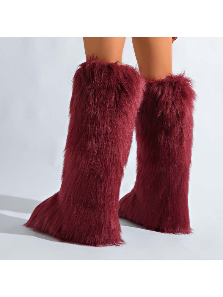 Fake Fur Plain Color Flat Heel Snow Boots