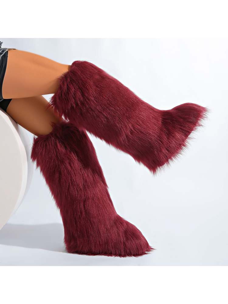 Fake Fur Plain Color Flat Heel Snow Boots