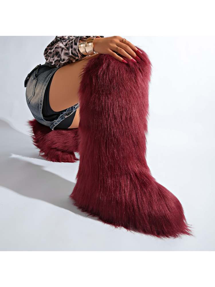 Fake Fur Plain Color Flat Heel Snow Boots