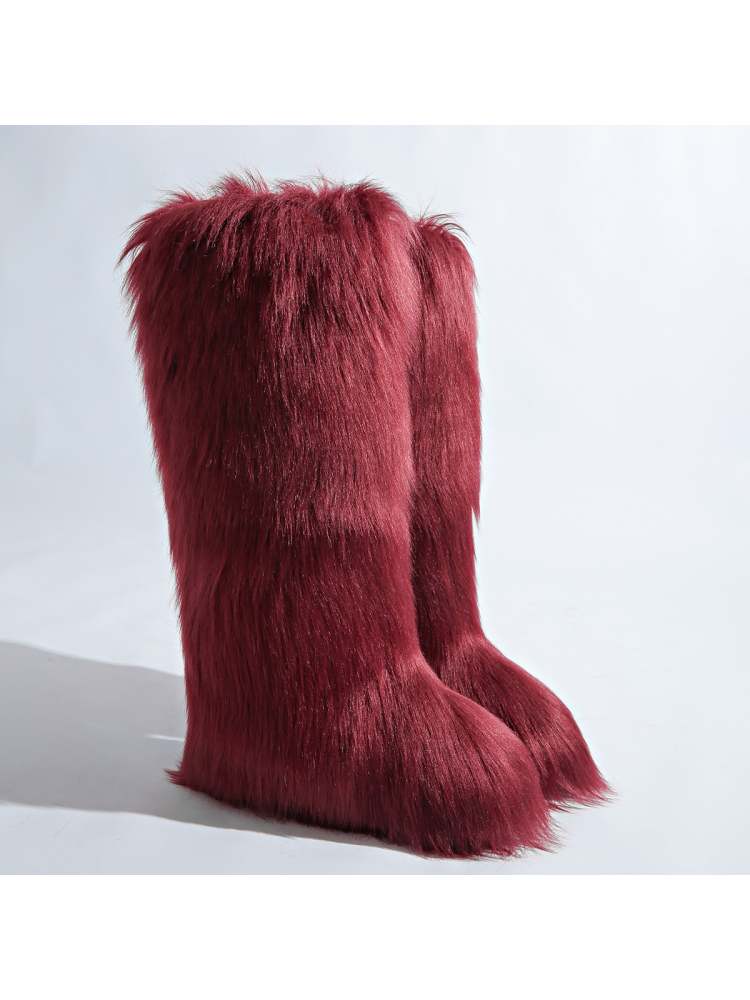 Fake Fur Plain Color Flat Heel Snow Boots