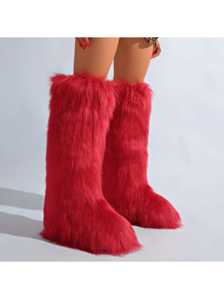 Fake Fur Plain Color Flat Heel Snow Boots