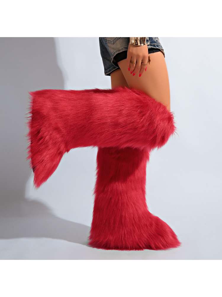 Fake Fur Plain Color Flat Heel Snow Boots