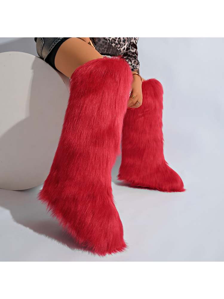Fake Fur Plain Color Flat Heel Snow Boots