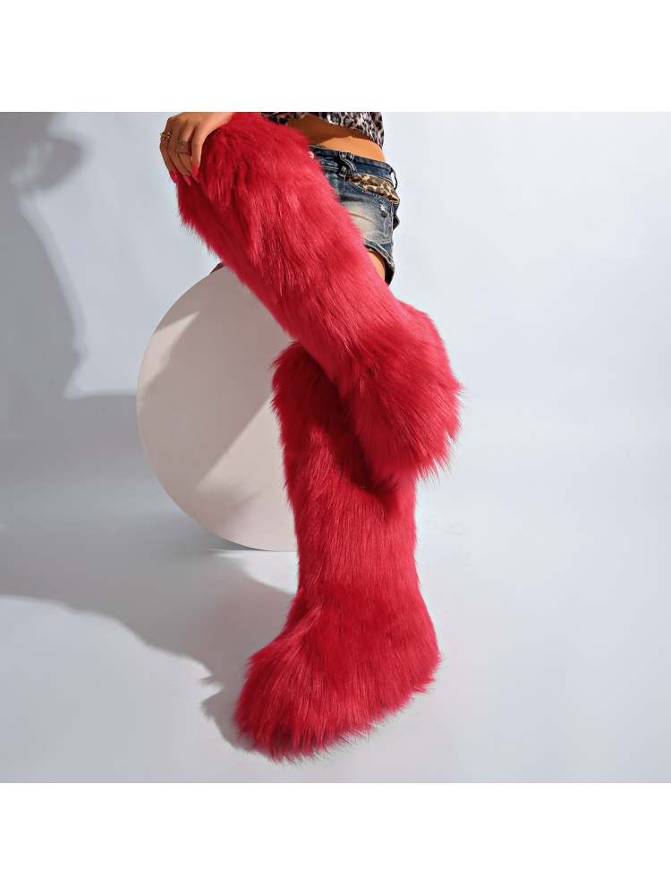 Fake Fur Plain Color Flat Heel Snow Boots
